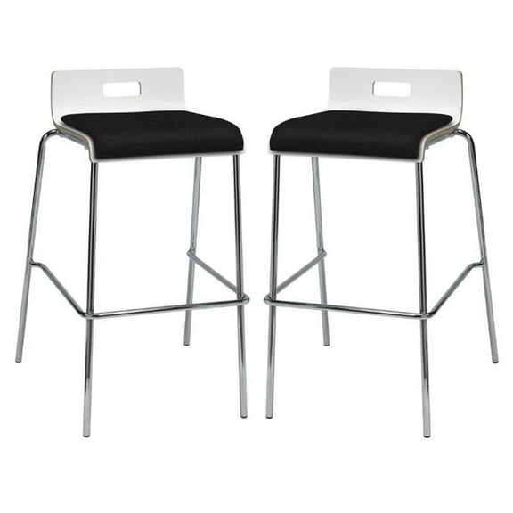 Home Square 30" Fabric Seat Bar Stool in White and Tuxedo - Set of 2