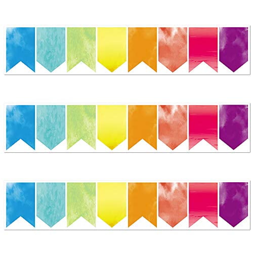 Watercolor Pennants Die-Cut Border Trim - Bulletin Borders Stickers, 50 ft Back-to-School Decoration Borders for Bulletin Board/Black Board Trim, Teacher/Student Use for Classroom/School Decoration