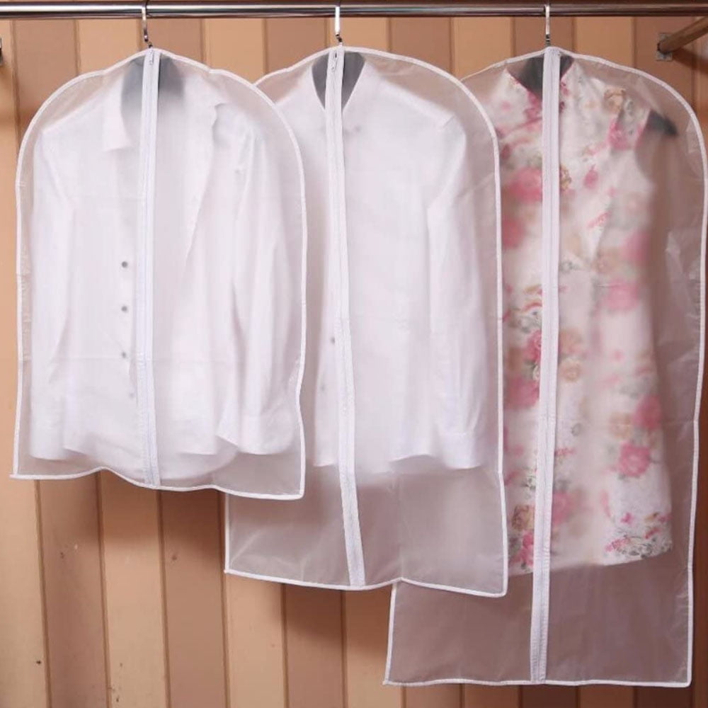 Set of 5 Hanging Garment Bags for Storage Breathbale Suit Cover for Closett Dust Suit Cover Protector with Zipper for Suit Coat, Jacket,White,60x100cm
