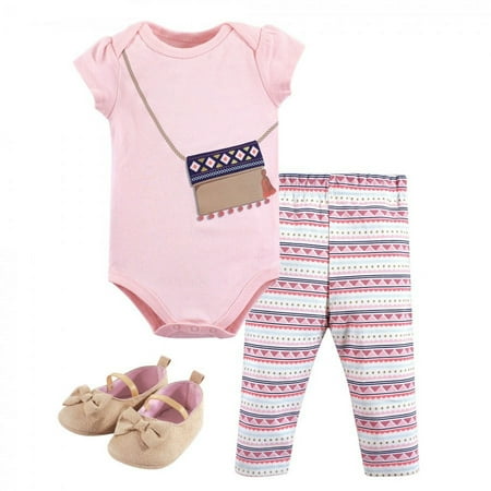 UPC: 0660168721096 | Little Treasure Baby Girl Cotton Bodysuit Pant and Shoe 3pc Set Free Spirit 0-3 Months