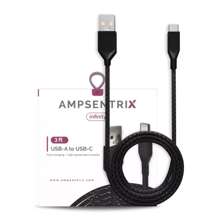 AmpSentrix - 3 Ft USB Type C To USB Type A Cable (Infinity) (Black)