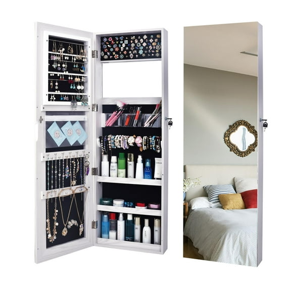 GoDecor Full Size Lockable Door Wall Mounted Mirrored Jewelry Armoire Cabinet Storage Box