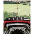 thumbnail image 3 of Outdoor Tablecloth with Umbrella Hole Zipper Red American Flag Round Tablecloth 60" Waterproof Outside Table Cloth Black White Stripe US Flag Retro Wooden Patio Table Cover Tablecloths for Picnic, 3 of 8