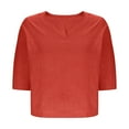 thumbnail image 6 of Olyvenn Vintage Cotton Linen Shirts for Women 3/4 Sleeve V Neck Casual Solid Tops Loose Fit Beach Vacation Blouses Lounge Clothes Watermelon Red XL, 6 of 6
