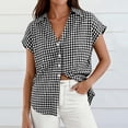 thumbnail image 3 of Craaazy Women's Short Sleeve Tops Gingham Print Tie Front Collared Button Down Shirts for Casual Daily Wear, 3 of 6