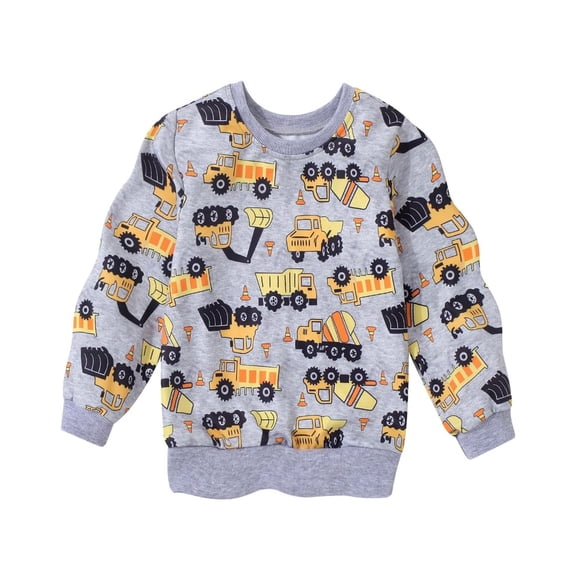 Byoo Toddler Boys' Truck Graphic Sweatshirt Crewneck Long Sleeve Print Pullover Top Soft Casual Sweatshirts, Grey