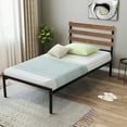 thumbnail image 2 of Costway Lit Plateforme en Métal Format Simple Base de Matelas Tête de Lit en Bois, 2 of 9