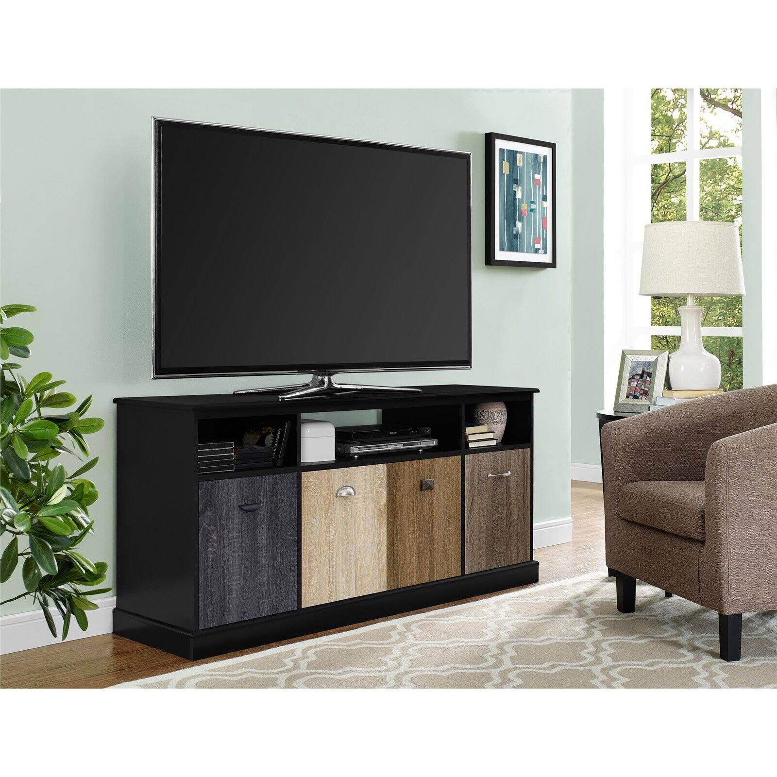 Ameriwood Home Mercer 60" TV Console with Multicolored Door Fronts, Multiple Colors - Black - image 2 of 5