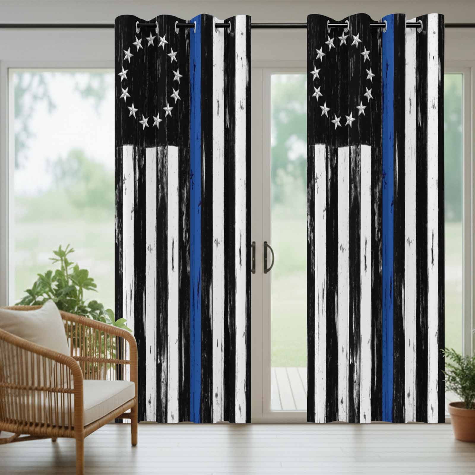 Independence Day Outdoor Curtains for Patio, Watercolor U. S. Flag Cute Rottweiler Butterfly Retro Sunshade Privacy Drapes Grommet Waterproof Outside Curtains for Porch Balcony 54"x108", 2 Panel