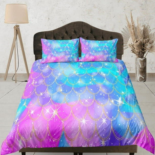 Cola de sirena Doona Cover, Pastel Rainbow Bedspread Dorm Bed Set,