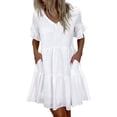 thumbnail image 1 of LUXUR Robe d'Été pour Femme, Robe Évasée, Robe T-shirt, Tunique Courte, Blanc, 3TG, 1 of 2