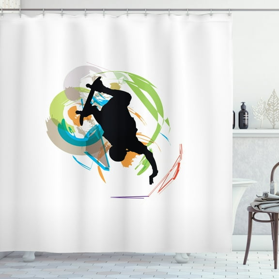 Ambesonne Youth Shower Curtain, Skating Teen Tumble, 69"Wx70"L, Multicolor