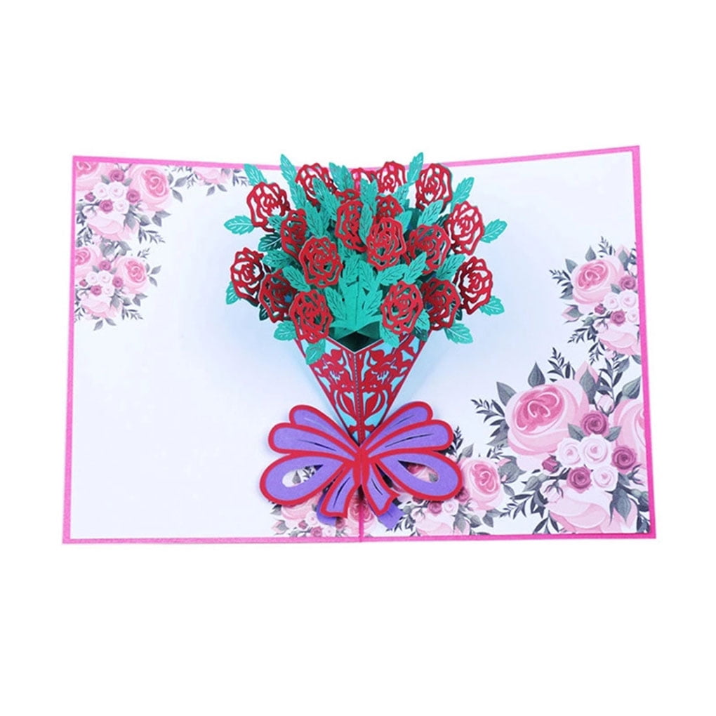 3D Pop Up Flower Greeting Cards Mother's Day Birthday Wedding Paper Cut Postcard 