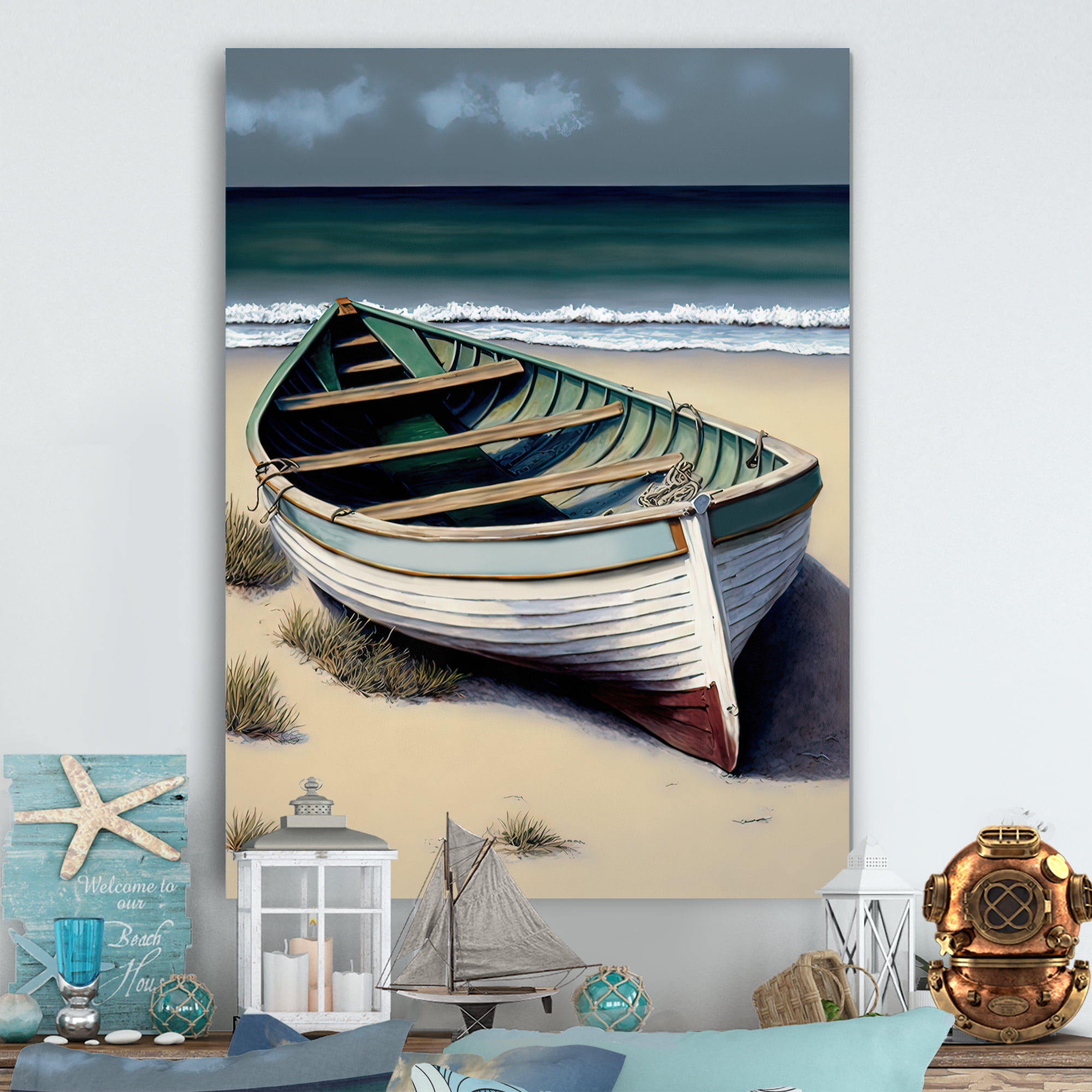Designart Boat On The Seashore III Canvas Wall Art