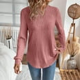 thumbnail image 4 of tarylea Womens Tops Notch Neck Irregular Hem Ribbed Tunic Long Sleeve Cinch Cuff Solid Color Shirts Casual Loose Fall Trendy Tops, 4 of 6