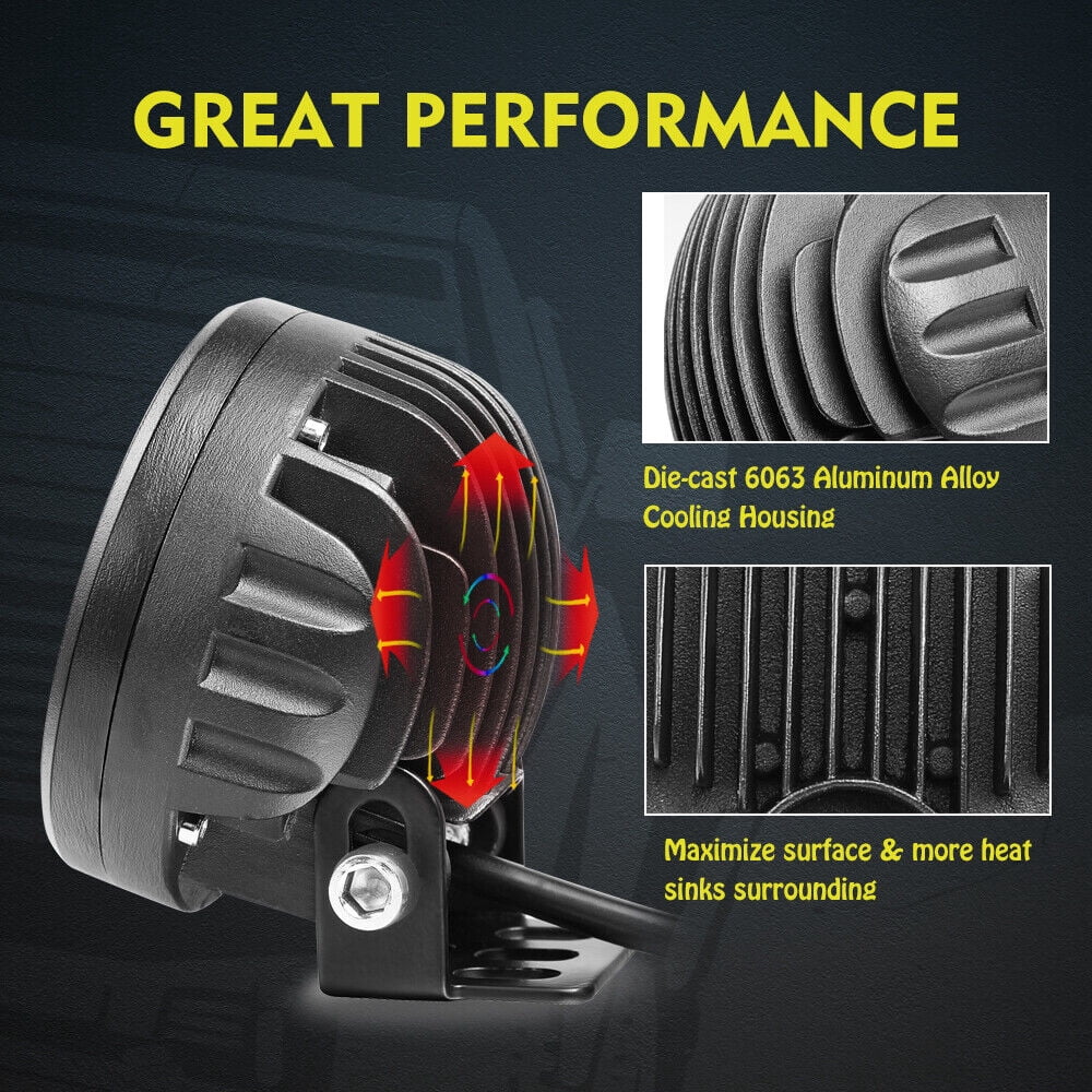 2X 3.5" 90W Round LED Work Light Pods Yellow Spot Flood Headlights Fog Lamp Truck Car JEEP SUV