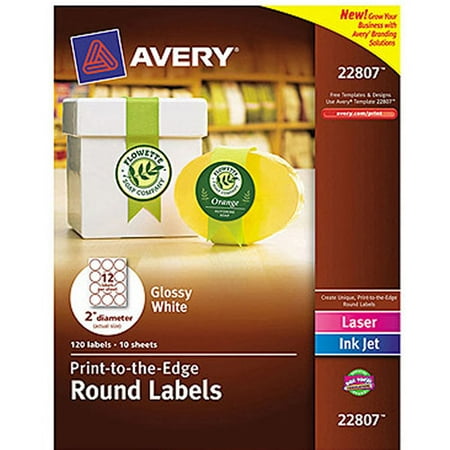 Avery 22807 Print-to-the-Edge White Round Labels, Glossy, 2