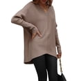 thumbnail image 4 of Sunloudy Suéter de otoño para mujer, suéter de punto de manga larga con cuello en V de color sólido con dobladillo irregular para damas, S / M / L / XL Sunloudy  moda, 4 of 7