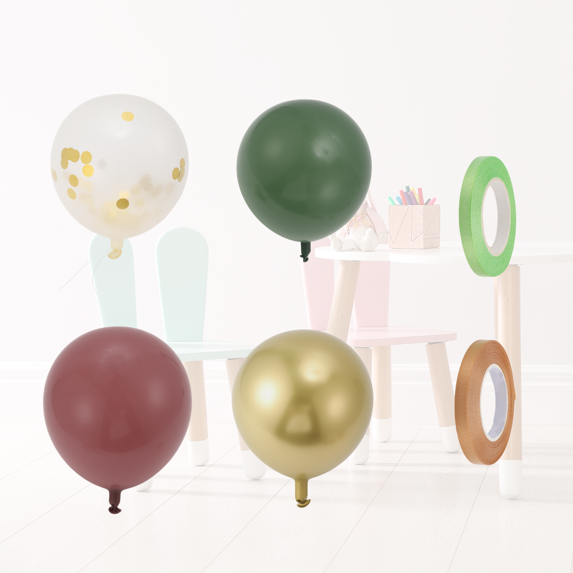Unique Bargains Latex Party Balloons with Ribbon Green Red Gold Tone Clear 10inch 20Pcs