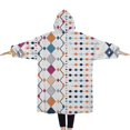 thumbnail image 2 of Oversized Wearable Blanket Hoodie,Colorful Geometric Diamond Pattern Sherpa Blanket Hoodie with Super Pockets,Super Warm Fuzzy Pullover for Women & Men, 2 of 6