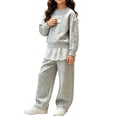 thumbnail image 5 of Zefriona Girls Floral Print Crewneck Sweatshirt and Wide Leg Pants 2-Piece Fall Set for Kids 0-13Y Gray Size 3T, 5 of 8