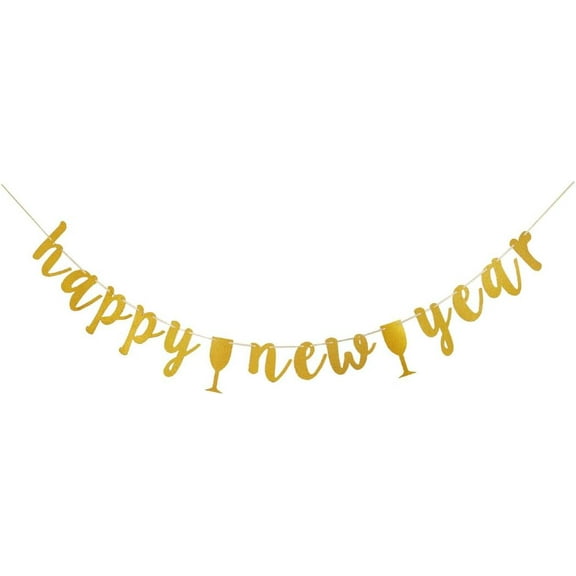 Happy New Year Banner, Cheers To 2026 Party Sign, 2026 New Year Eve/Holiday Party Bunting Garlands Decorations - Gold Glitter