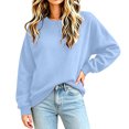 thumbnail image 2 of Womens Pullover Tops Crew Neck Long Sleeve Sweatshirt Loose Fit Solid Color Casual Tops for Autumn Clothing, 2 of 6