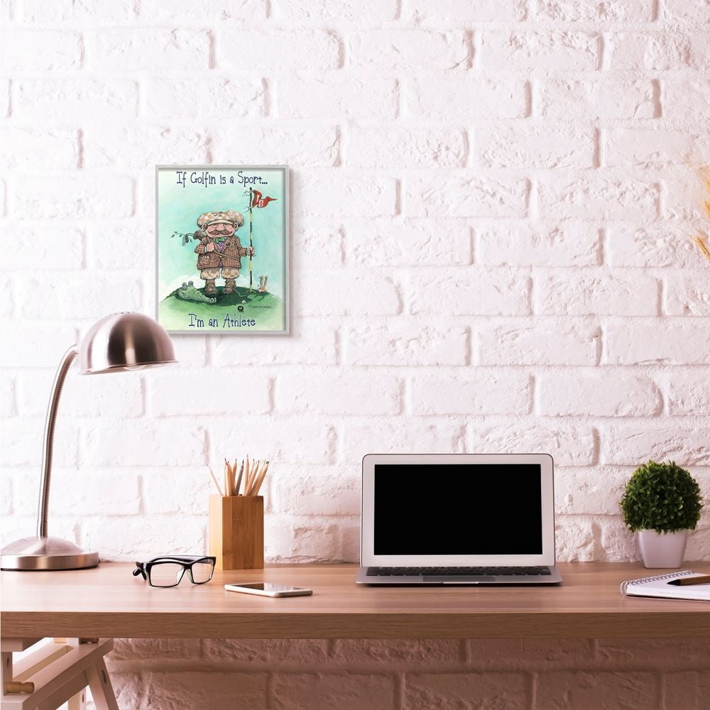 I'm An Athlete Funny Golf Cartoon Sports Design Gray Farmhouse Rustic Framed Giclee Texturized Art by Gary Patterson
