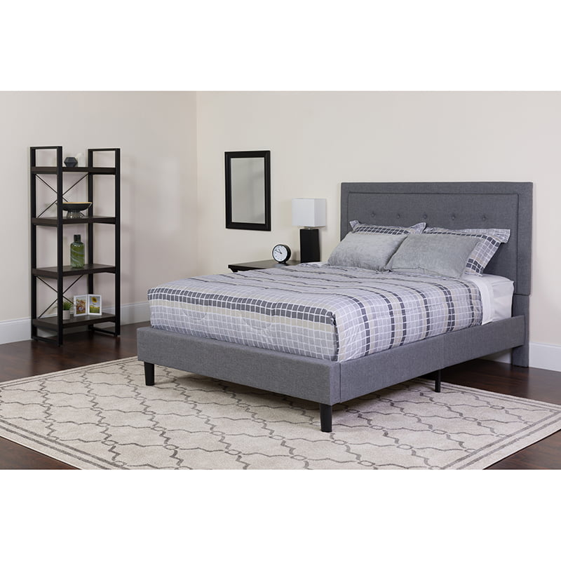 Twin Size Panel Tufted Platform Bed In, Light Gray Fabric Headboard