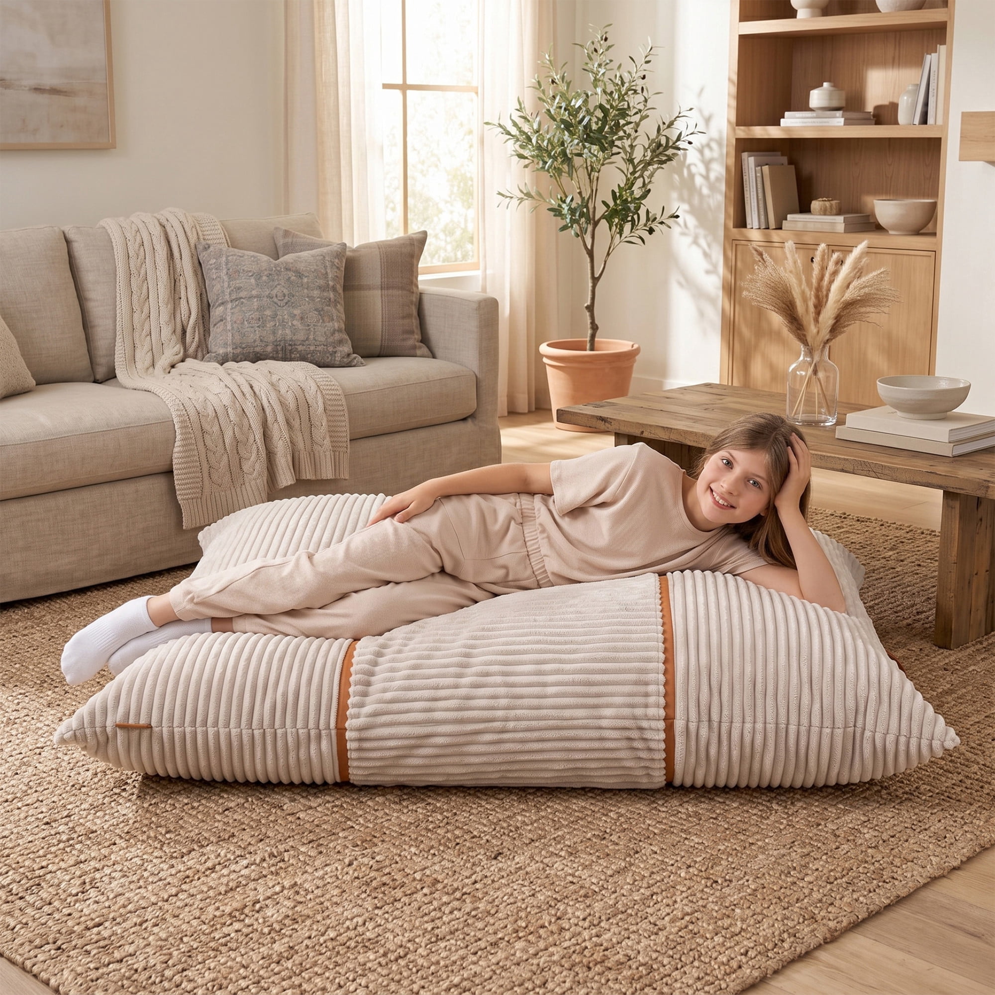 Big Joe Turnabout 3-in-1 Convertible Kids Bean Bag Chair, Vanilla Latte