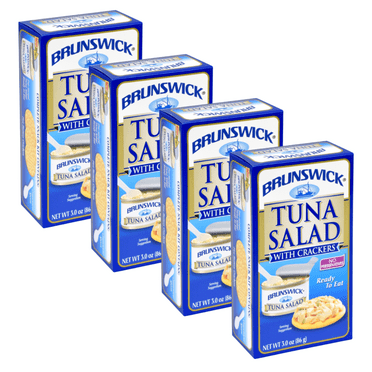 FSSTAM Ready To Eat Tuna Salad with Crackers Snacks Kit, No Preservatives Pre Mixed Tuna Salad Snack Packs Lunch, 3 oz. Boxes, 4 Pack(with Exclusive FSSTAM Booskie)