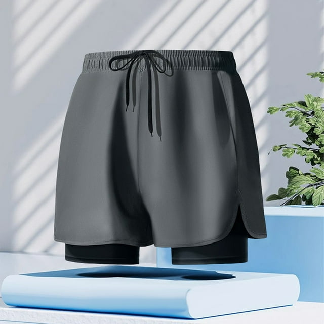 Kakii Mens Swimming Trunks with Compression Liner 2-in-1 Swim Trunks Stretch Quick Dry Swim Shorts