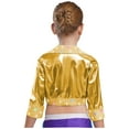 thumbnail image 2 of Hansber Kids Girls Shiny Metallic Long Sleeve Jacket Hip Hop Jazz Dance Crop Top Rave Party Festival Coat Outerwear Gold 10, 2 of 7