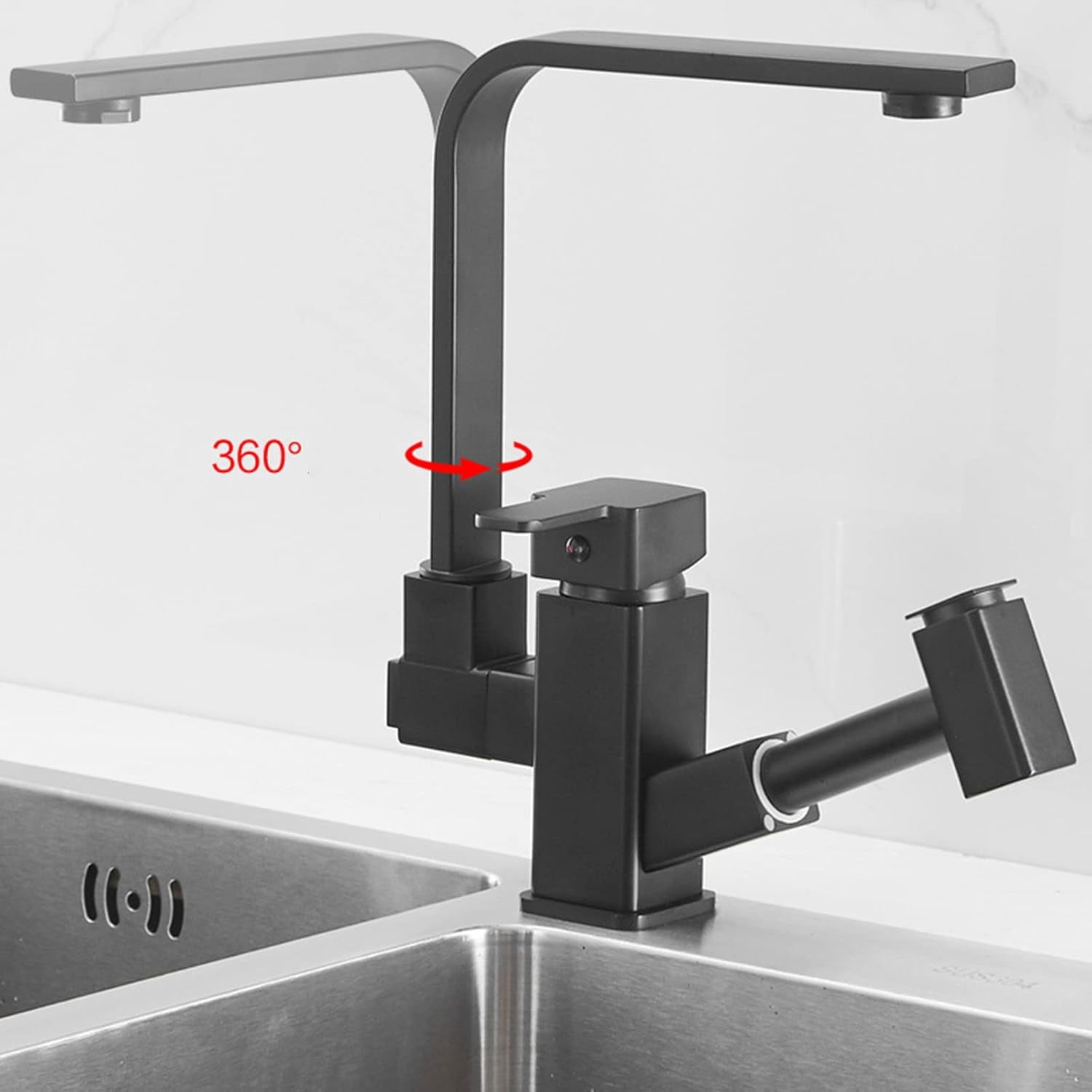 Kitchen Faucets Folding Inside Window Brass 360° Rotation Hot Water and Cold Water Single Hole Multifunction Spray Gun Kitchen Sink Faucets Black