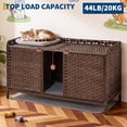 thumbnail image 4 of 47.3” Large Double Cat Litter Box Enclosure Furniture - Hidden Rattan Cabinet with Removable Mat & 2 Hooks for 2 Cats, 4 of 9