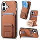 thumbnail image 1 of C1-11 for iPhone 16 Plus Case Card Holder Carbon Fiber Texture Leather Coated TPU Phone Cover - Gree, 1 of 5