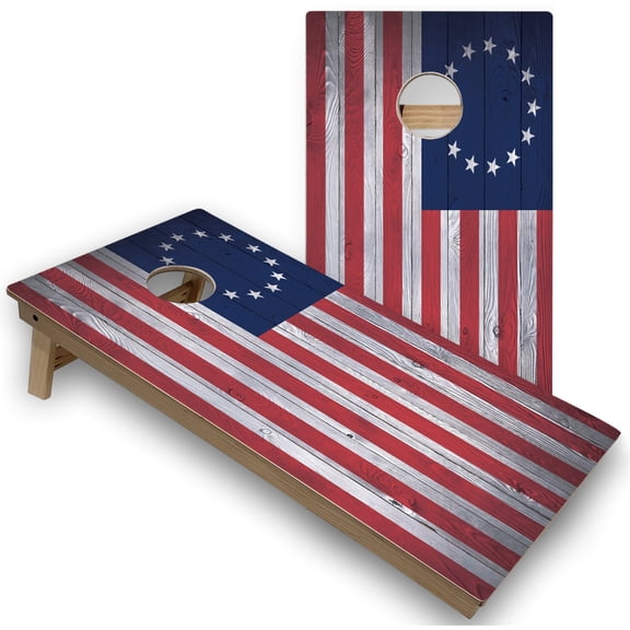 Skip's Garage | American Flag Stars Cornhole Boards | Includes (2) Boards, (8) Bags & Optional Accessories