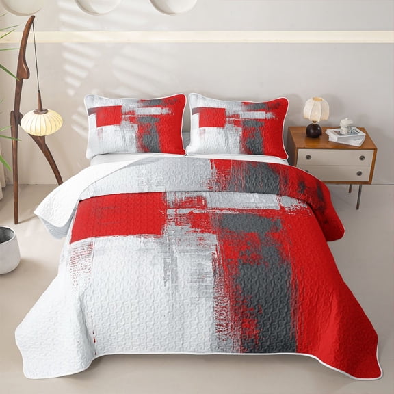 Homewish Red Abstract Ombre Twin Quilt Set,Grunge Aesthetic Twin Coverlet Set,2pcs