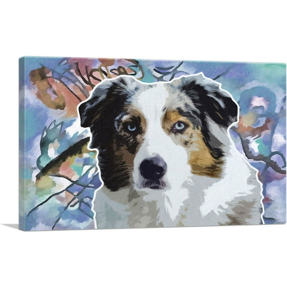 ARTCANVAS Australian Shepherd Dog Breed Colorful Abstract Canvas Art Print - Size: 26" x 18" (0.75" Deep)