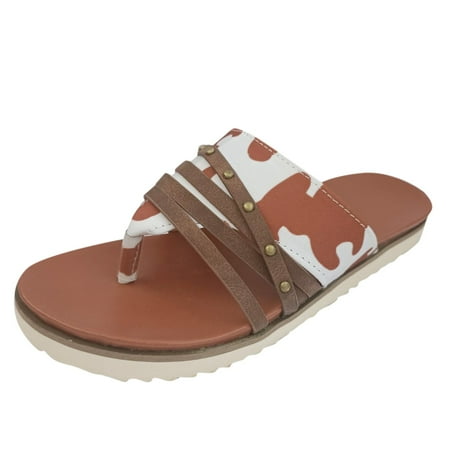 

ZTTD Fashion Summer Women Slippers Flip Flops Flat Bottom Lightweight Cow Pattern Casual Comfortable Women s Slipper A