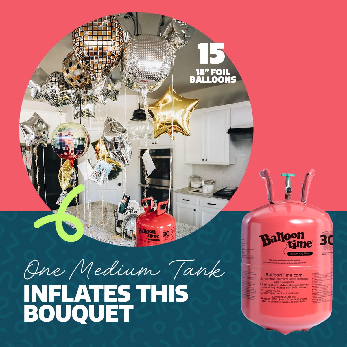 Balloon Time Medium Helium Tank Kit – Portable Helium Balloon Tank with Ribbon and Balloons