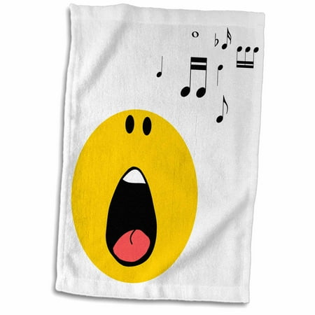 3dRose Singing smiley face - yellow cartoon singer - cute musical music rock pop star opera musician - Towel, 15 by