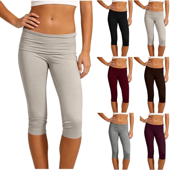 BiZtdJrK Fold Over Leggings Womens Cotton Capri Legging Low Waisted Slim Fit Y2k Streetwear Cropped Pants Summer Capris Dark Gray M