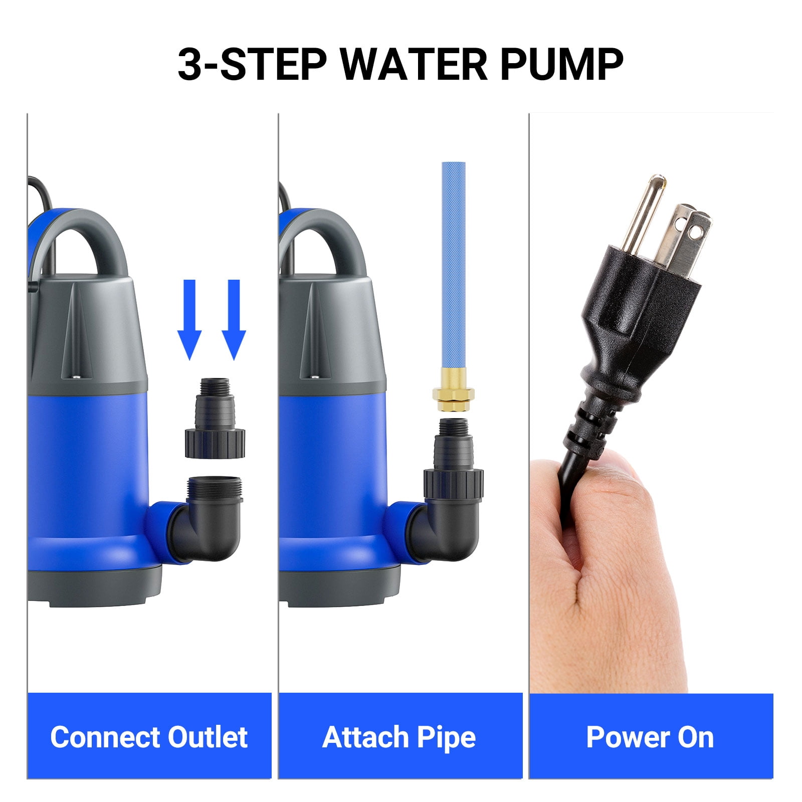 Sump Pump Submersible Water Pump 1HP 3700GPH Portable Electric Utility Pumps for Pool Draining Hot Tub Basement