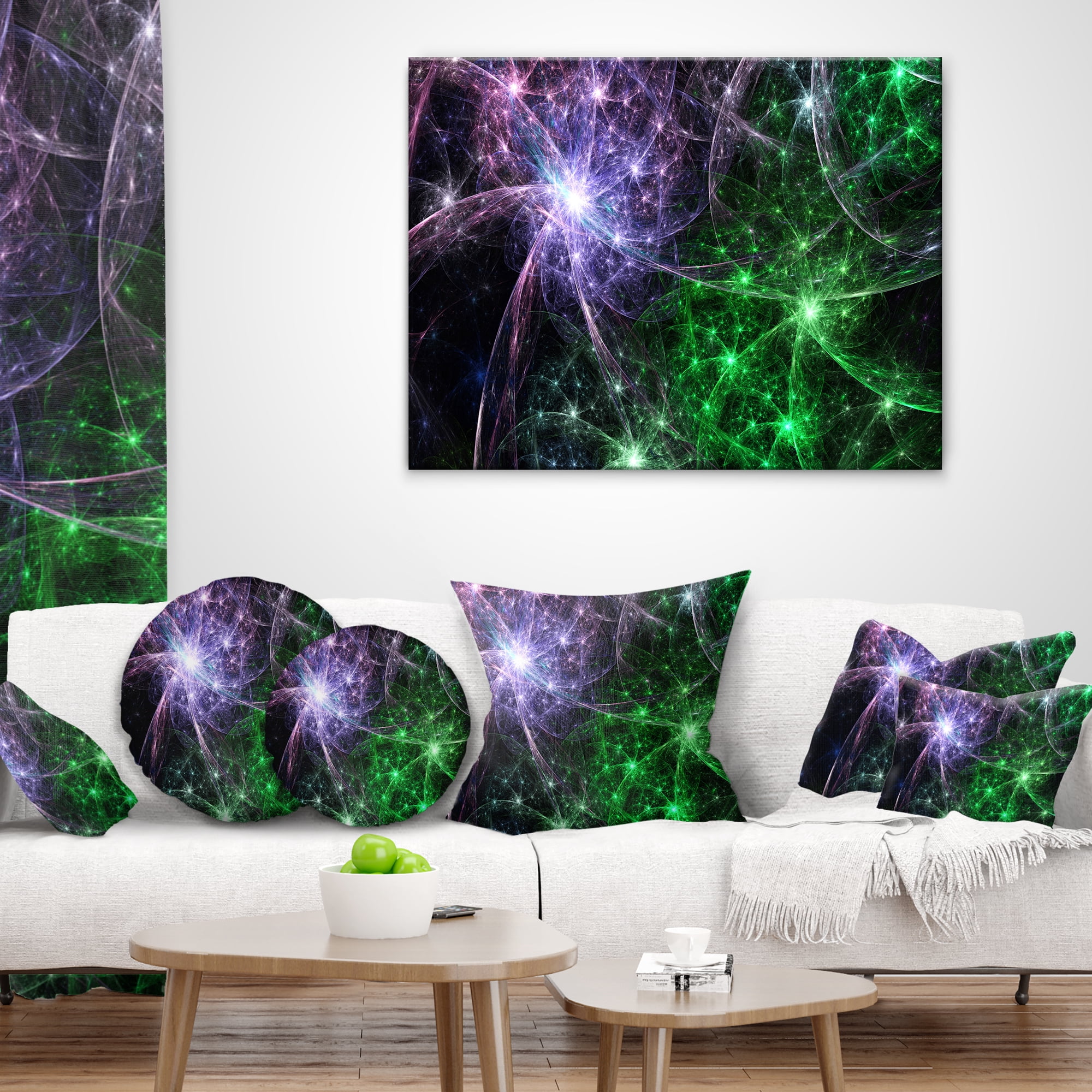 Designart Green Purple Colorful Fireworks - Abstract Throw Pillow - 12x20