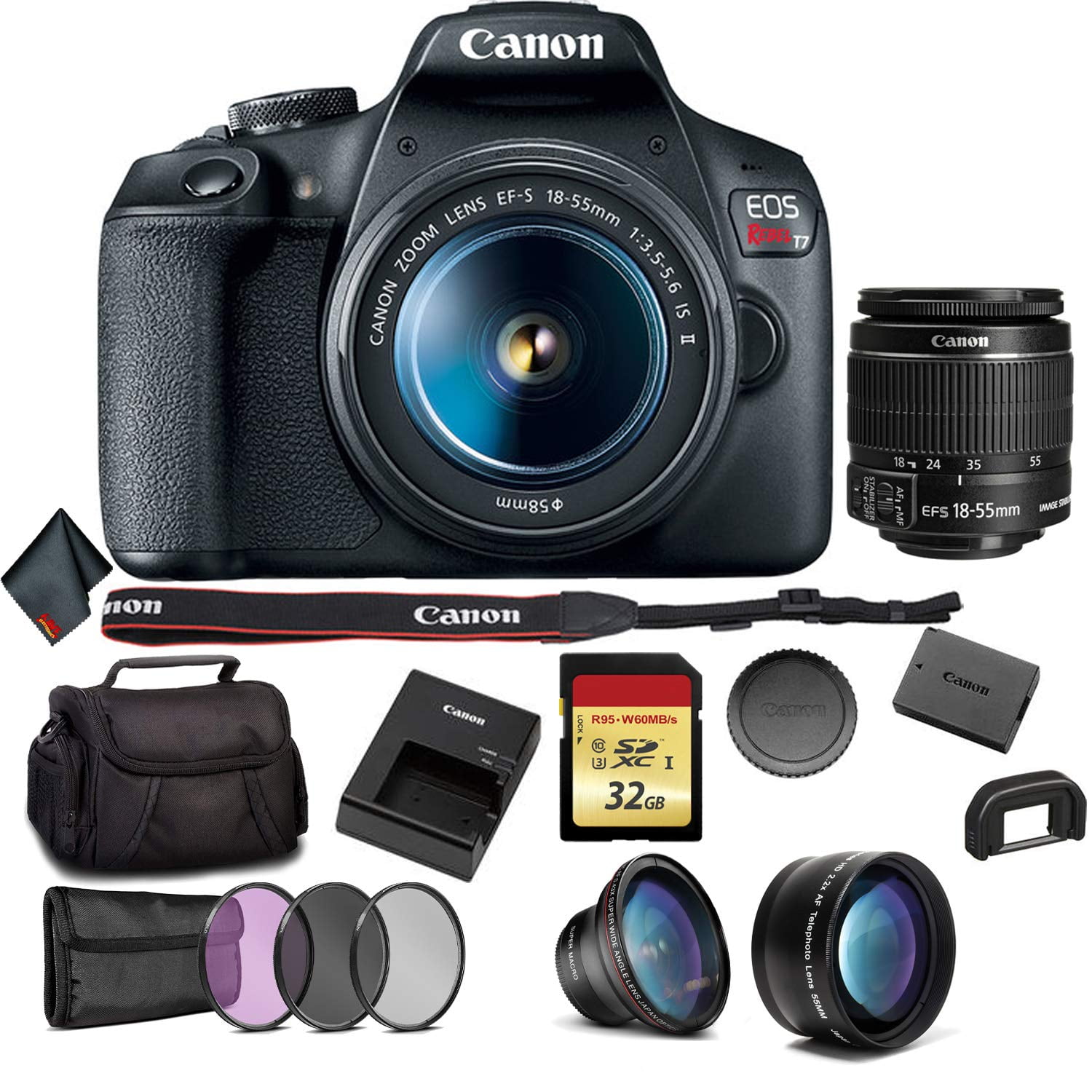 Canon EOS Rebel T7 DSLR Camera with 18-55mm Lens Bundle + More(International Model)