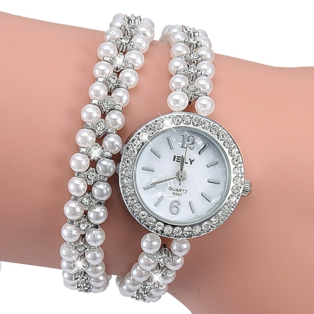 Wrap around Wrist Crystal Round Dial Silvertone Pearl Woman Watch-321-S ...