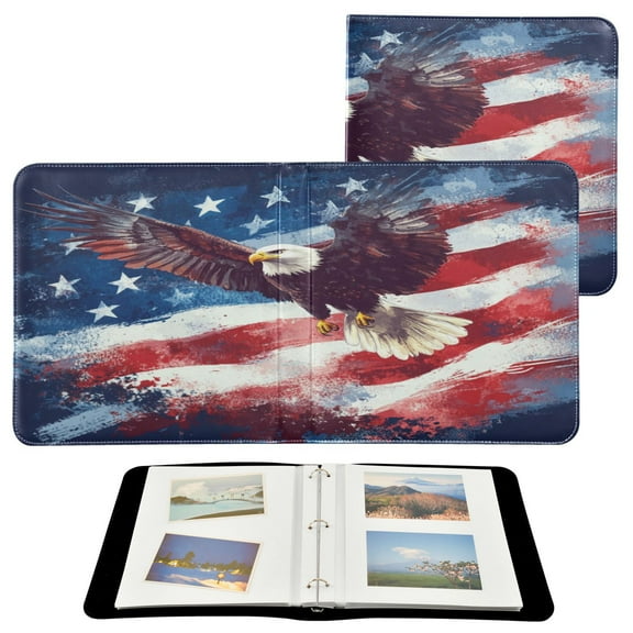WOBOGO American Flag with Eagle Photo Albums 20 Pages Large Capacity DIY Self-adhesive Page PU Leather Cover for Family Wedding Anniversary Baby Vacation Photos 24×11.8in
