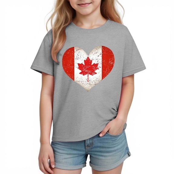 ITSAME T-Shirt for Boys Girls, Heart Print Round Neck Short Sleeve Kids Casual Fashion Loose Pullover Gray Size 5T