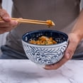 thumbnail image 6 of Porcelain Ramen Udon Noodle Rice Bowl With Chopsticks 20 fl oz Nami Waves Design 6 inch Diameter Bowl Sets Color Box Packaging, 6 of 8